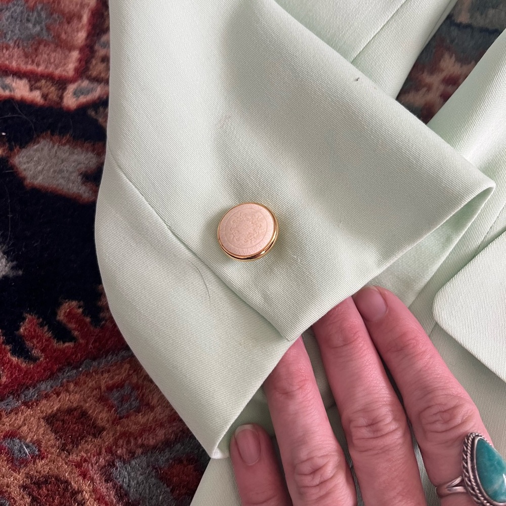 Vintage Escada 80s seafoam green white wool blazer jacket sport coat EU 42 L - Picture 8 of 13